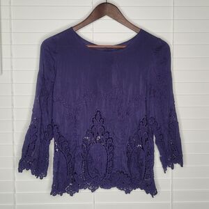 Dolce Vita Deidra Sunflower Midnight Blue Silk Cotton Blend Classy Classic Small